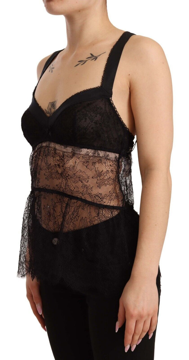 Elegant black silk lingerie chemise