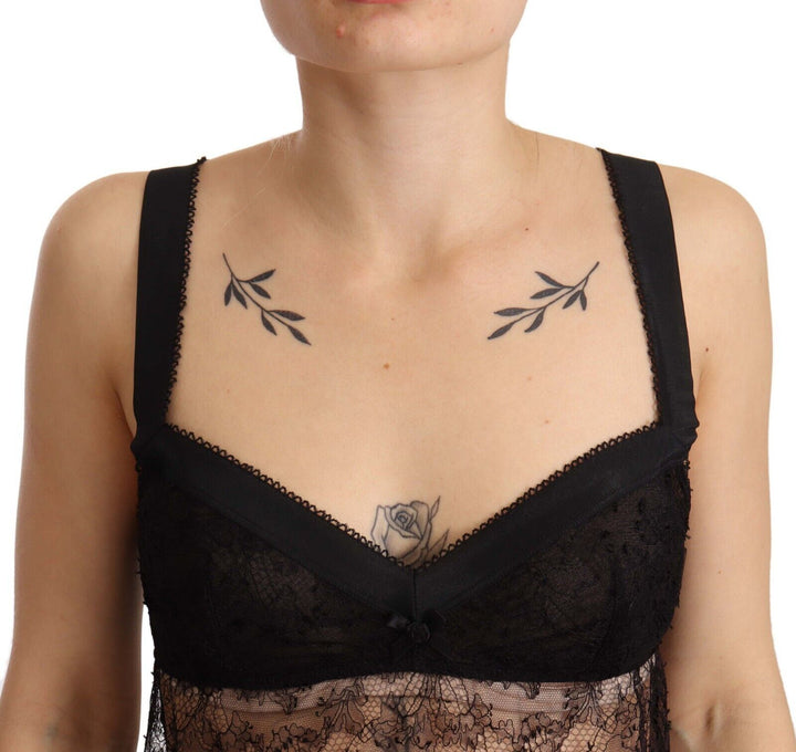 Elegant black silk lingerie chemise