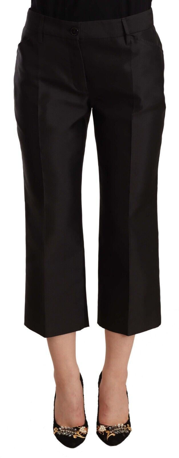 Schwarze Cropped Pants aus 100% Seide