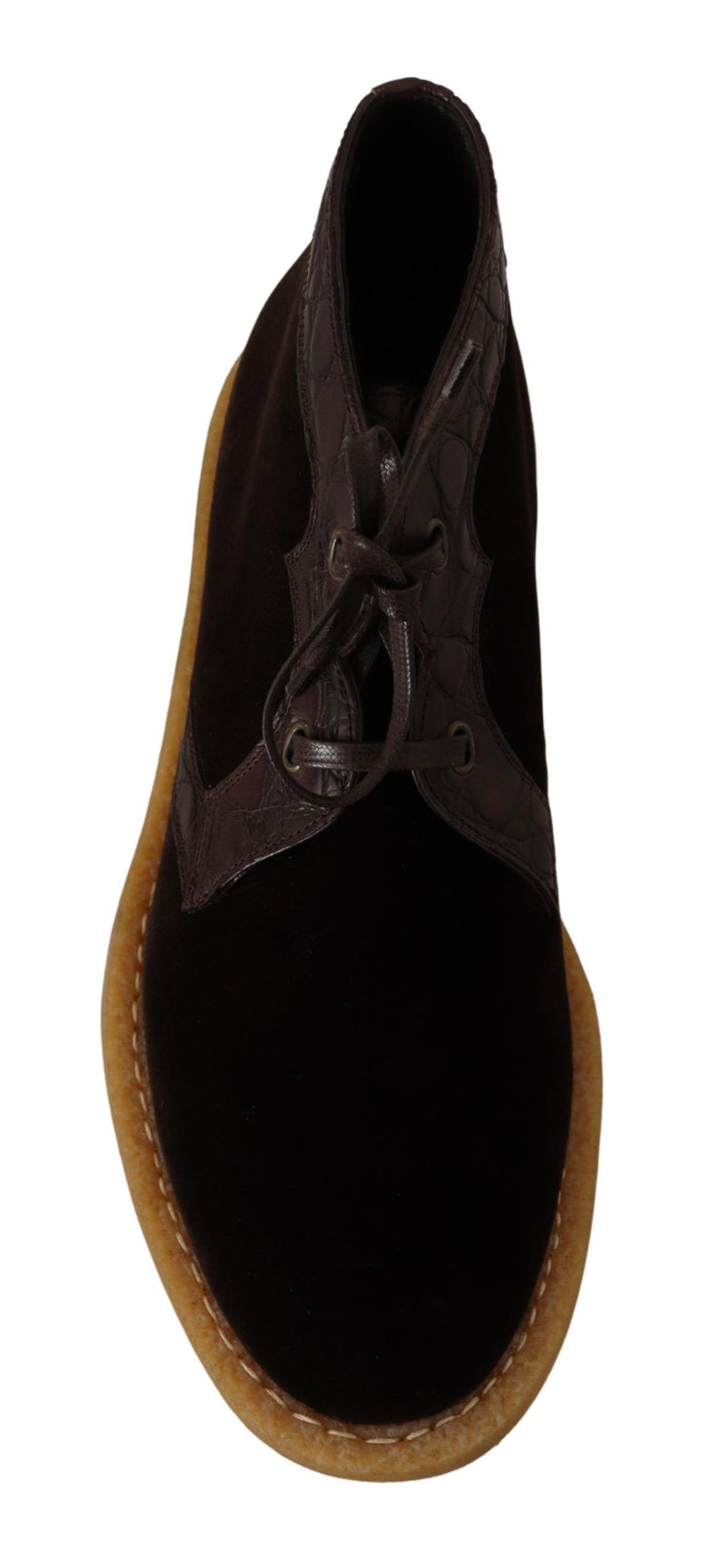Exotische Lederstiefel aus braunem Samt