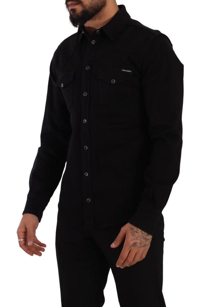 Casual black designer shirt in slim fit