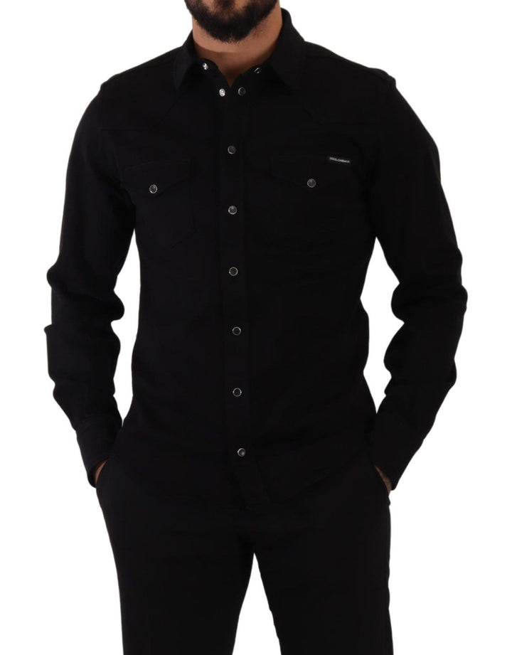 Casual black designer shirt in slim fit