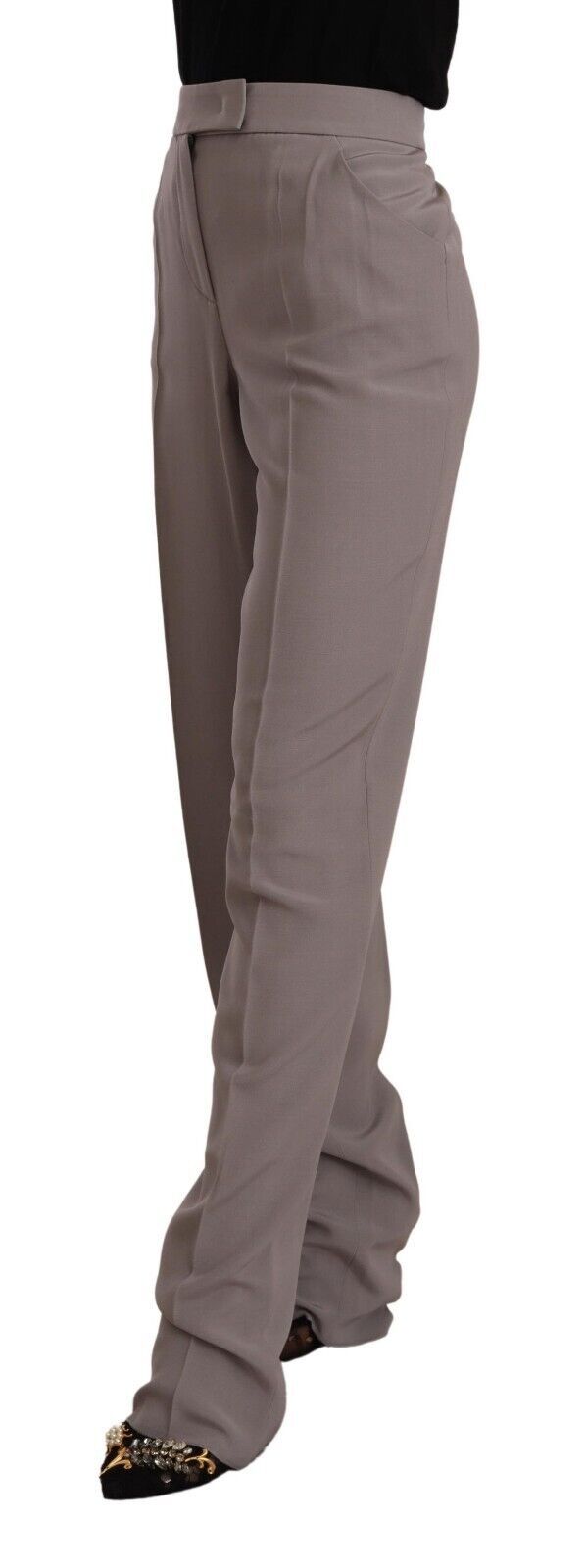 Braune Seidenhose mit hoher Taille und konischer Länge