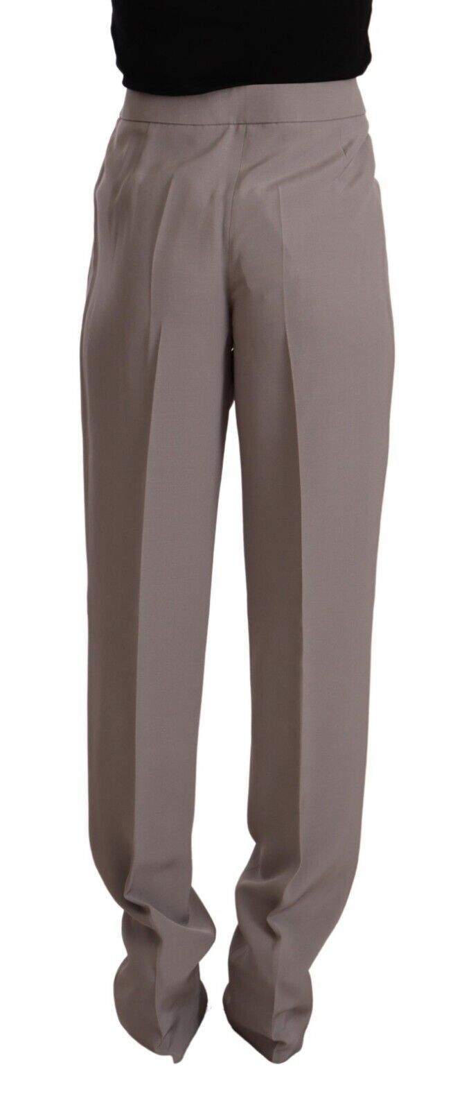 Braune Seidenhose mit hoher Taille und konischer Länge
