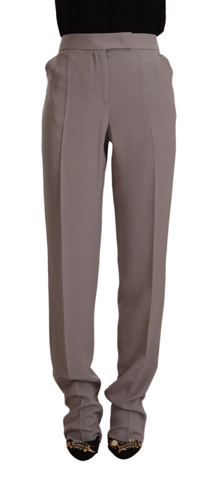Braune Seidenhose mit hoher Taille und konischer Länge