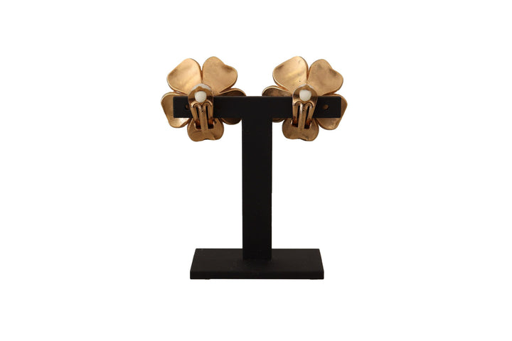Elegant floral crystal pearl clip earrings