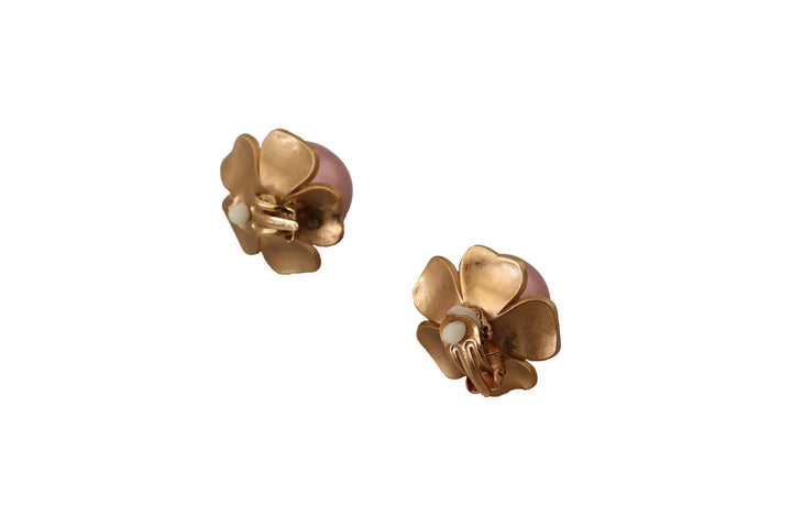 Elegant floral crystal pearl clip earrings