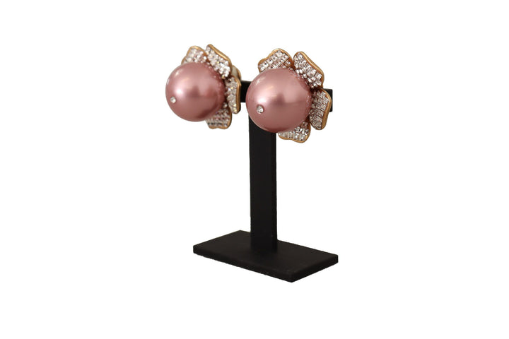 Elegant floral crystal pearl clip earrings
