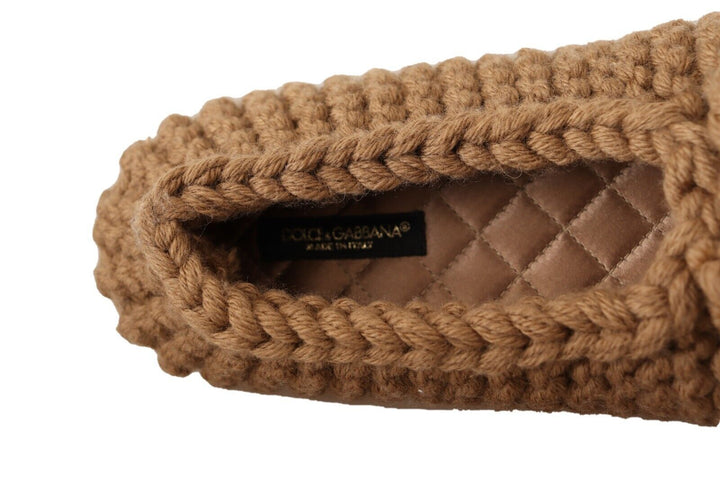 Braun Slip On Ballerina Flats Wolle stricken Schuhe