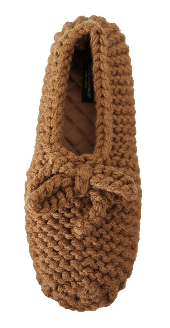 Braun Slip On Ballerina Flats Wolle stricken Schuhe