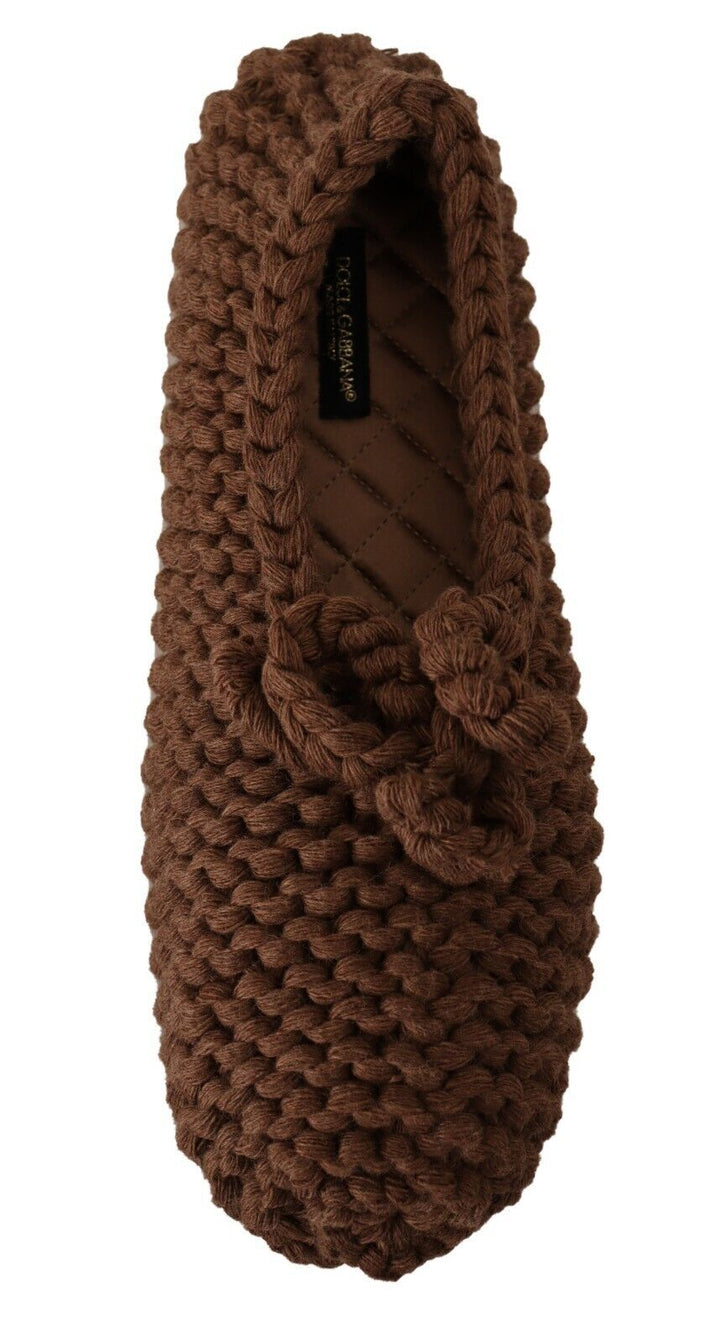 Braun Slip On Ballerina Flats Wolle stricken Schuhe