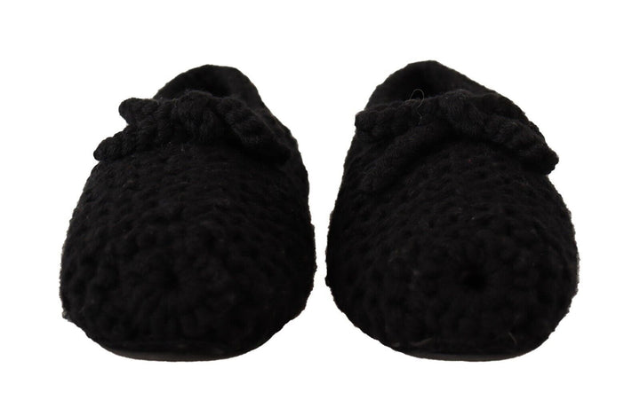 Schwarz Slip On Ballerina Flats Wolle stricken Schuhe