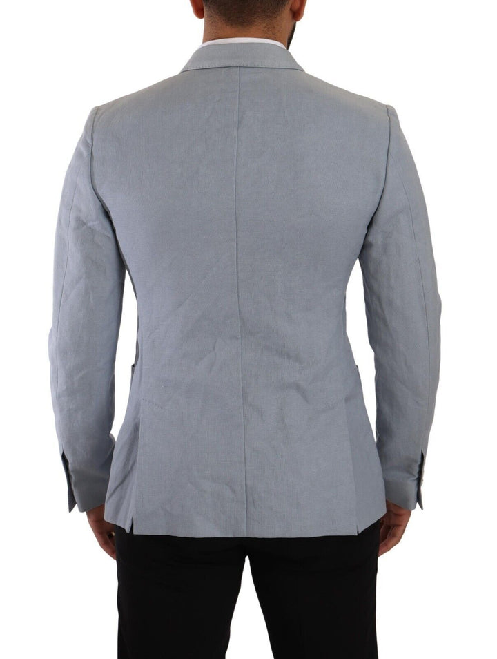 Elegant slim-fit light blue double-breasted blazer