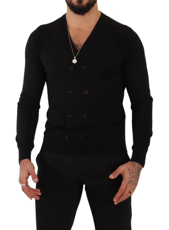 Elegant black cashmere cardigan with V-neck