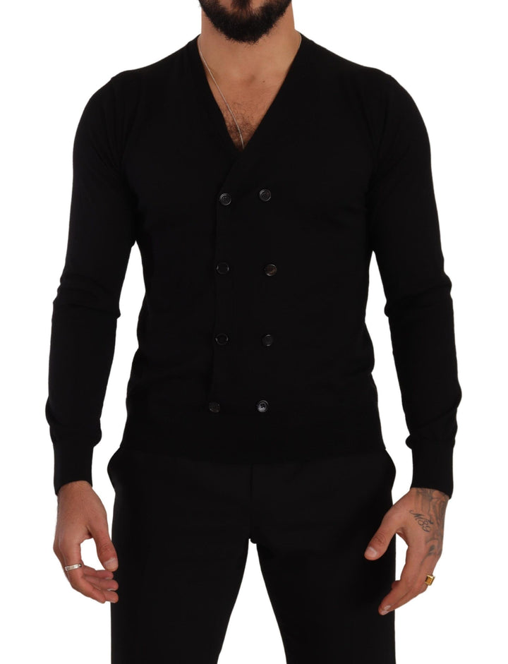 Elegant black cashmere cardigan with V-neck