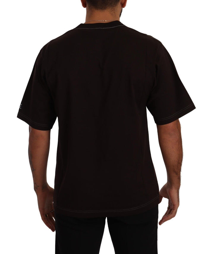 Bordeauxfarbenes Baumwoll-T-Shirt mit Rundhalsausschnitt und L-Amore-Druck