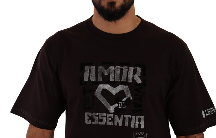 Bordeauxfarbenes Baumwoll-T-Shirt mit Rundhalsausschnitt und L-Amore-Druck