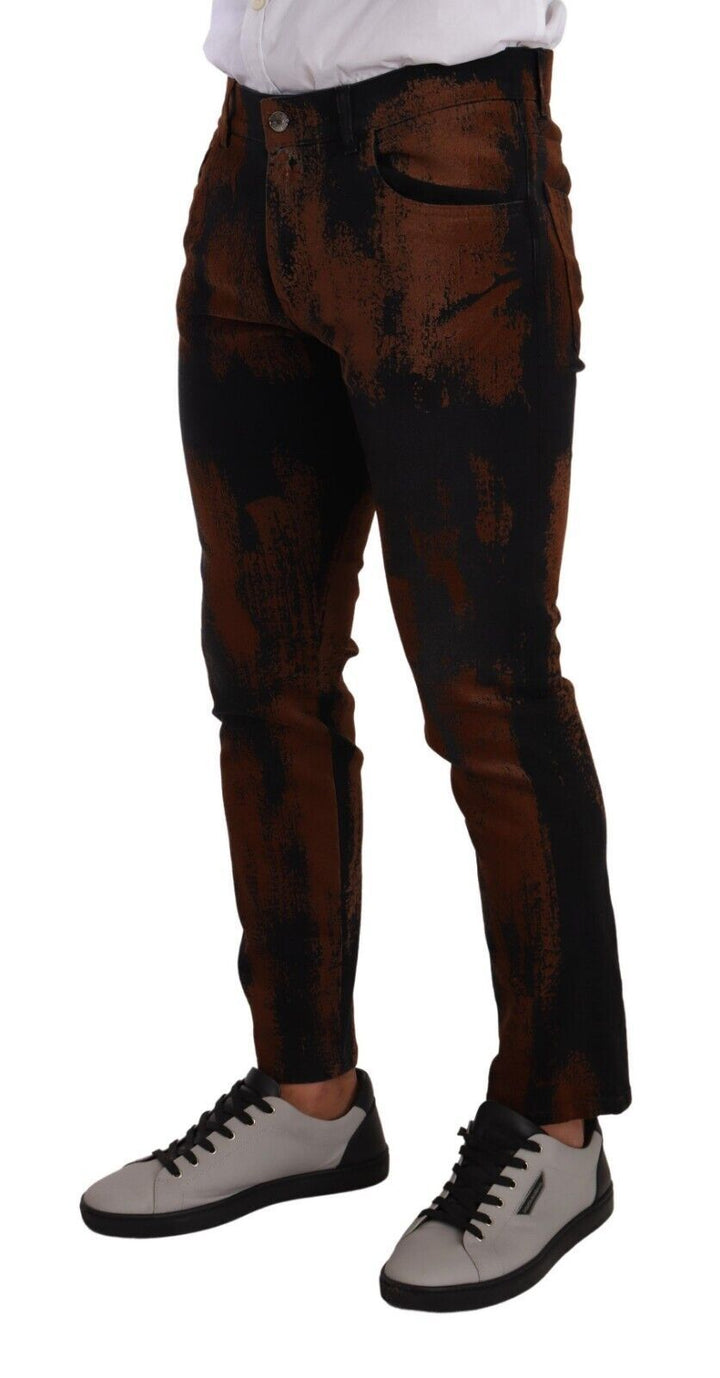 Schwarzbraune Tie Dye Baumwoll-Skinny Denim Jeans