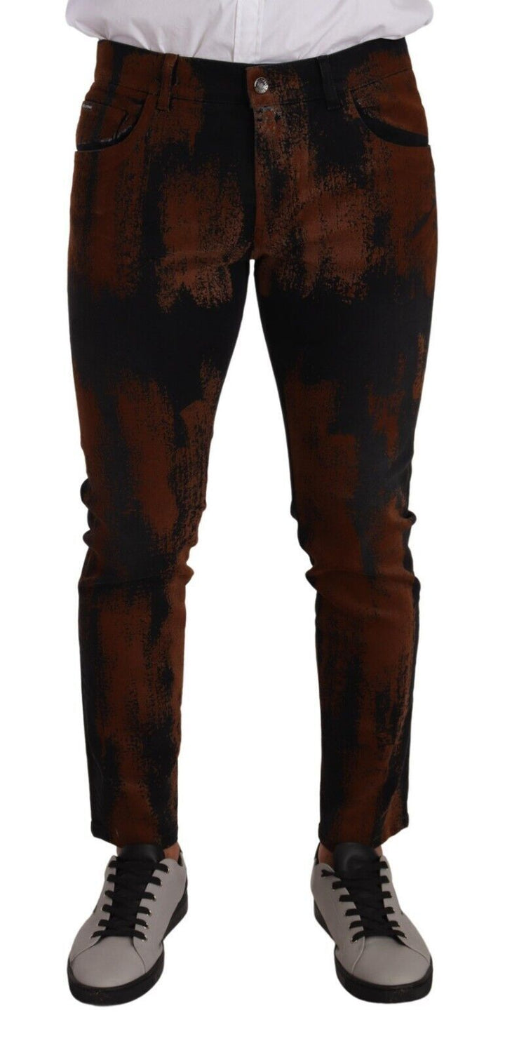 Schwarzbraune Tie Dye Baumwoll-Skinny Denim Jeans