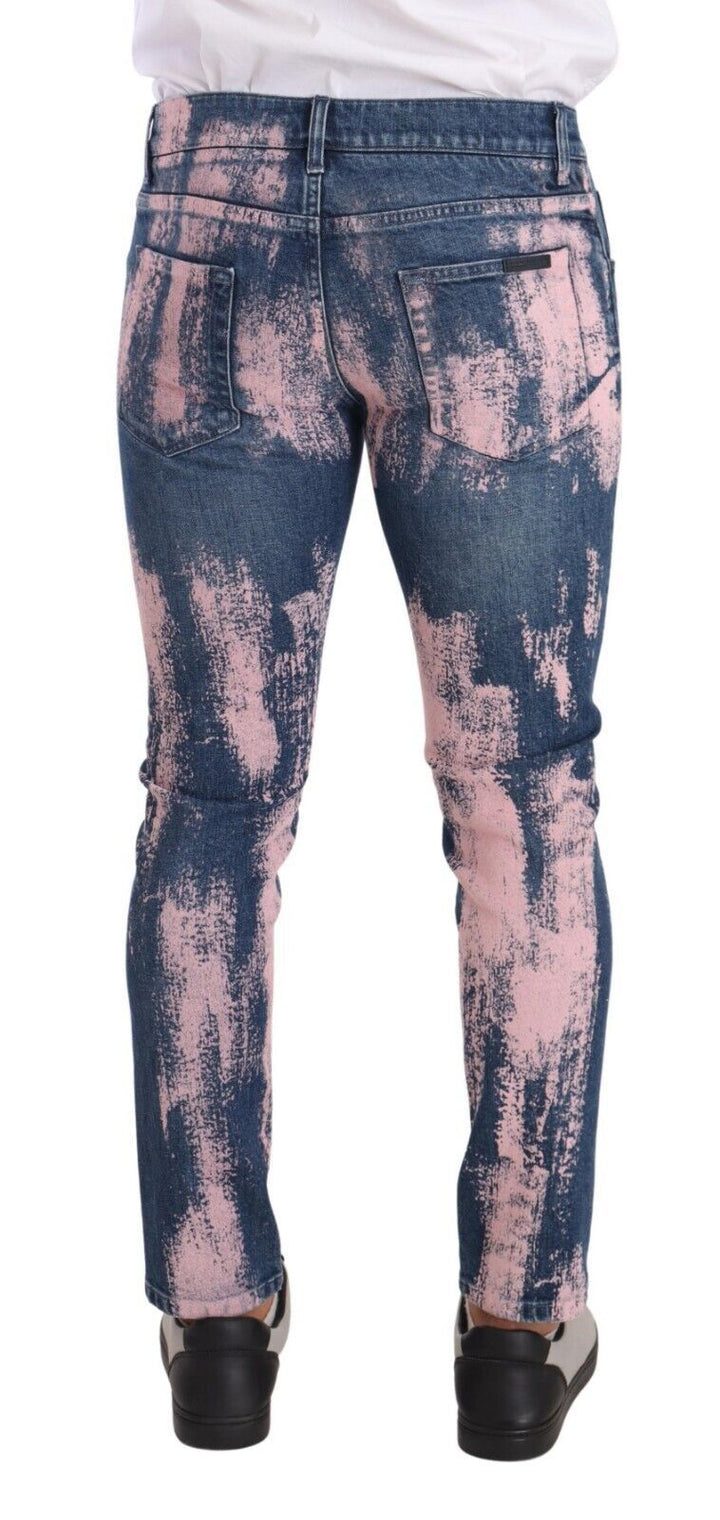 Blau Rosa Tie Dye Baumwolle Skinny Denim Jeans
