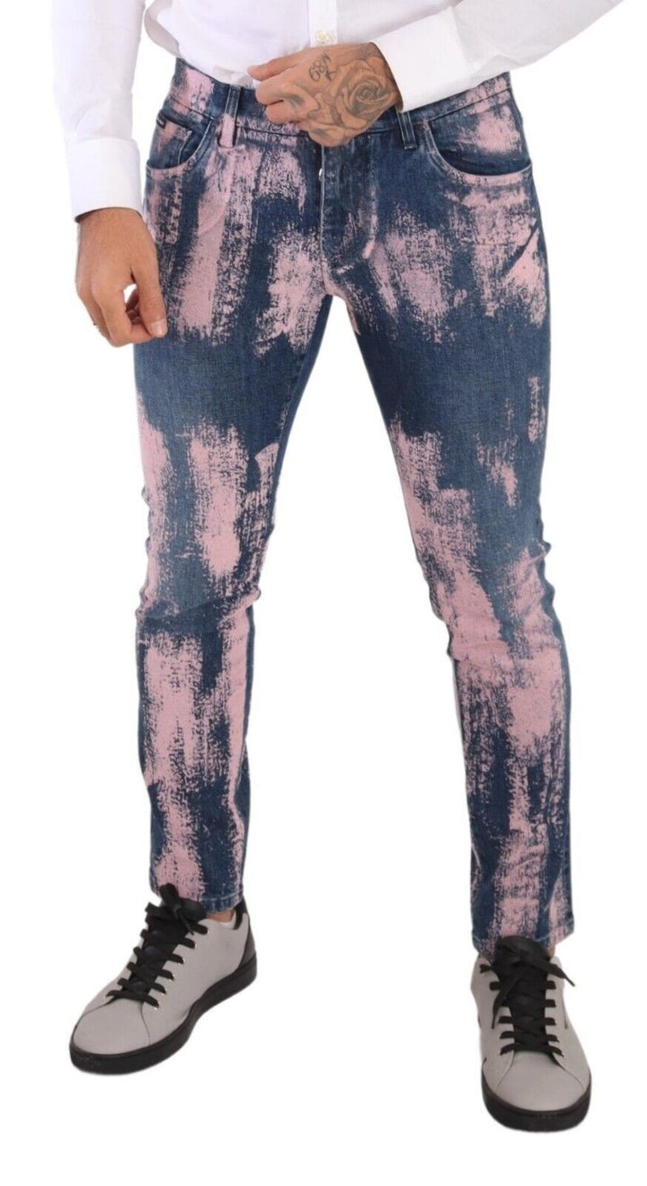 Blau Rosa Tie Dye Baumwolle Skinny Denim Jeans