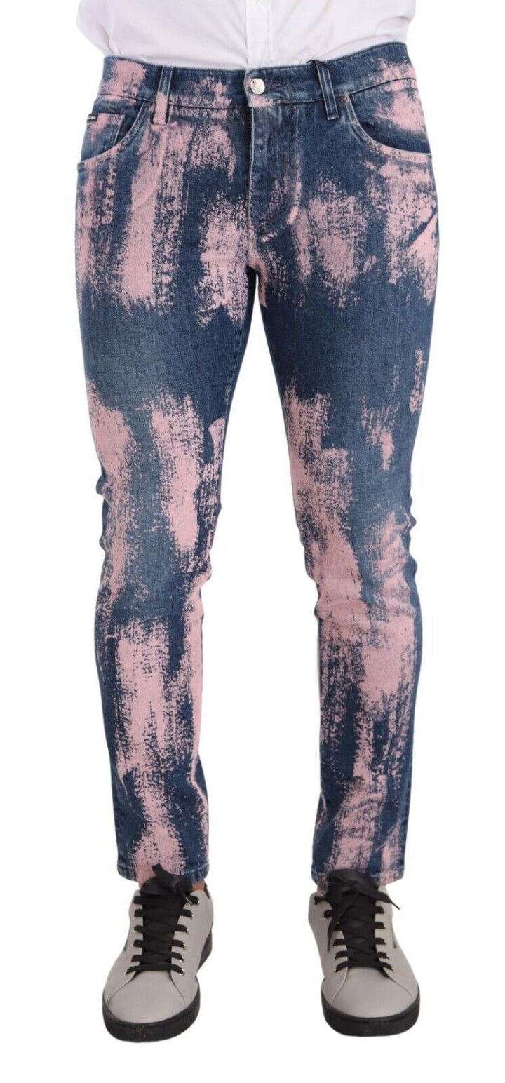 Blau Rosa Tie Dye Baumwolle Skinny Denim Jeans