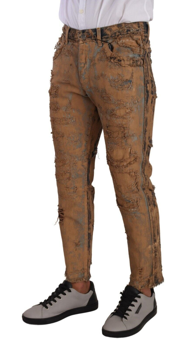 Braune Regular Denim-Jeans aus Baumwolle mit Distressed-Effekt
