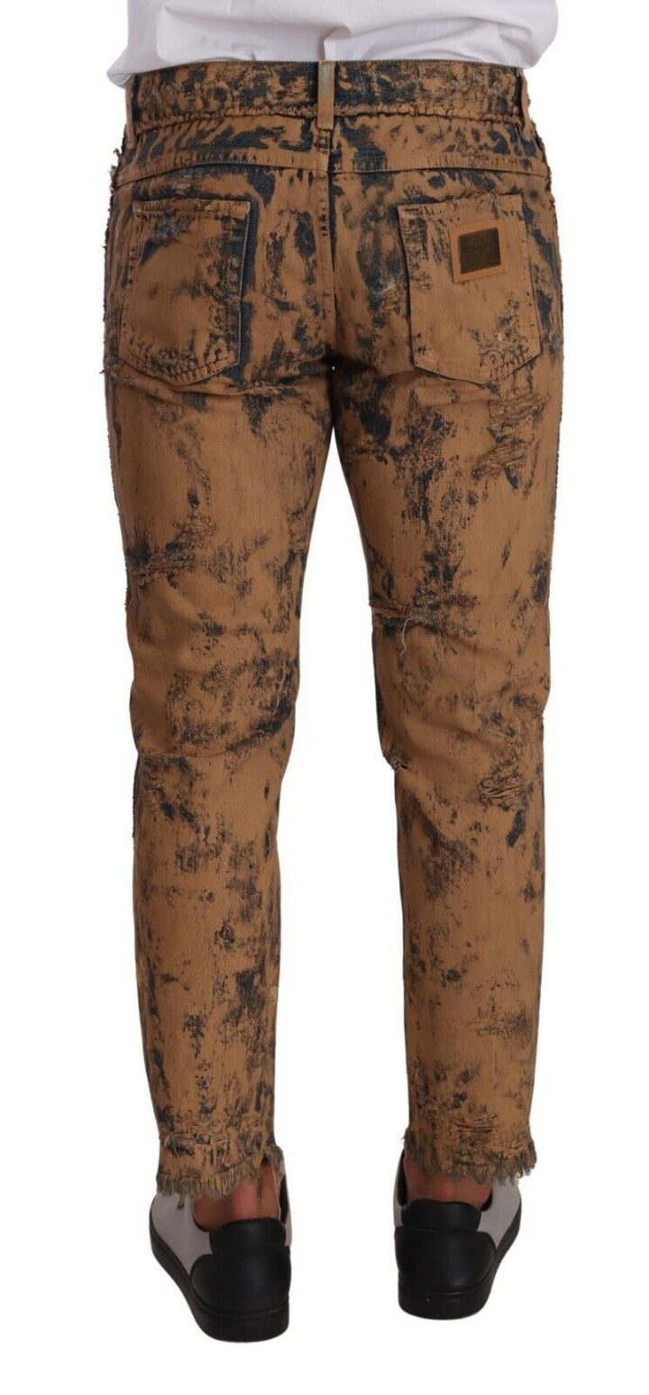 Braune Regular Denim-Jeans aus Baumwolle mit Distressed-Effekt
