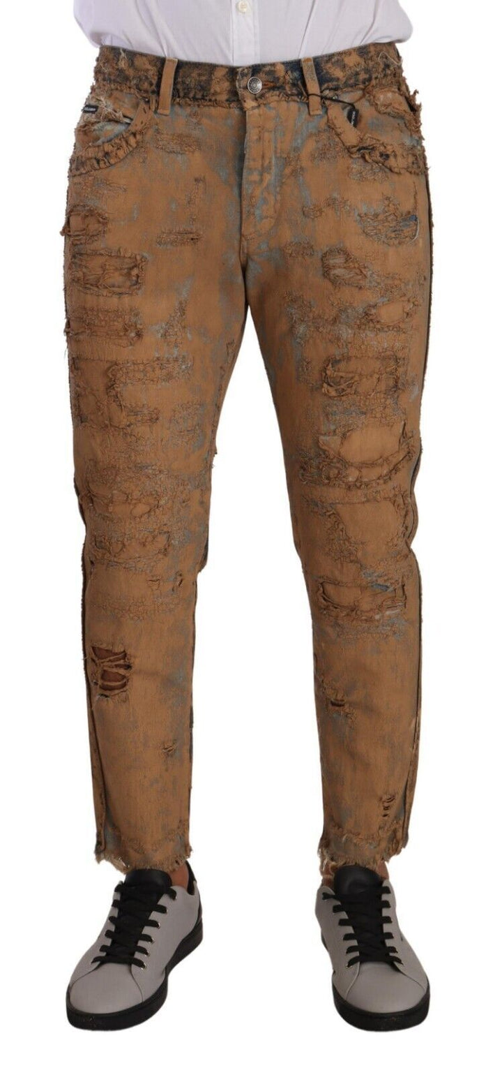 Braune Regular Denim-Jeans aus Baumwolle mit Distressed-Effekt