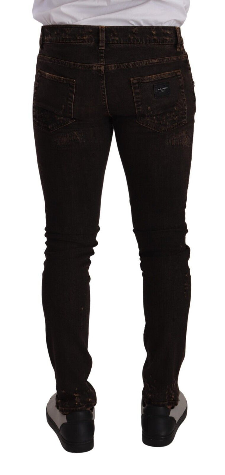 Braune Distressed Slim Fit Skinny Denim Jeans