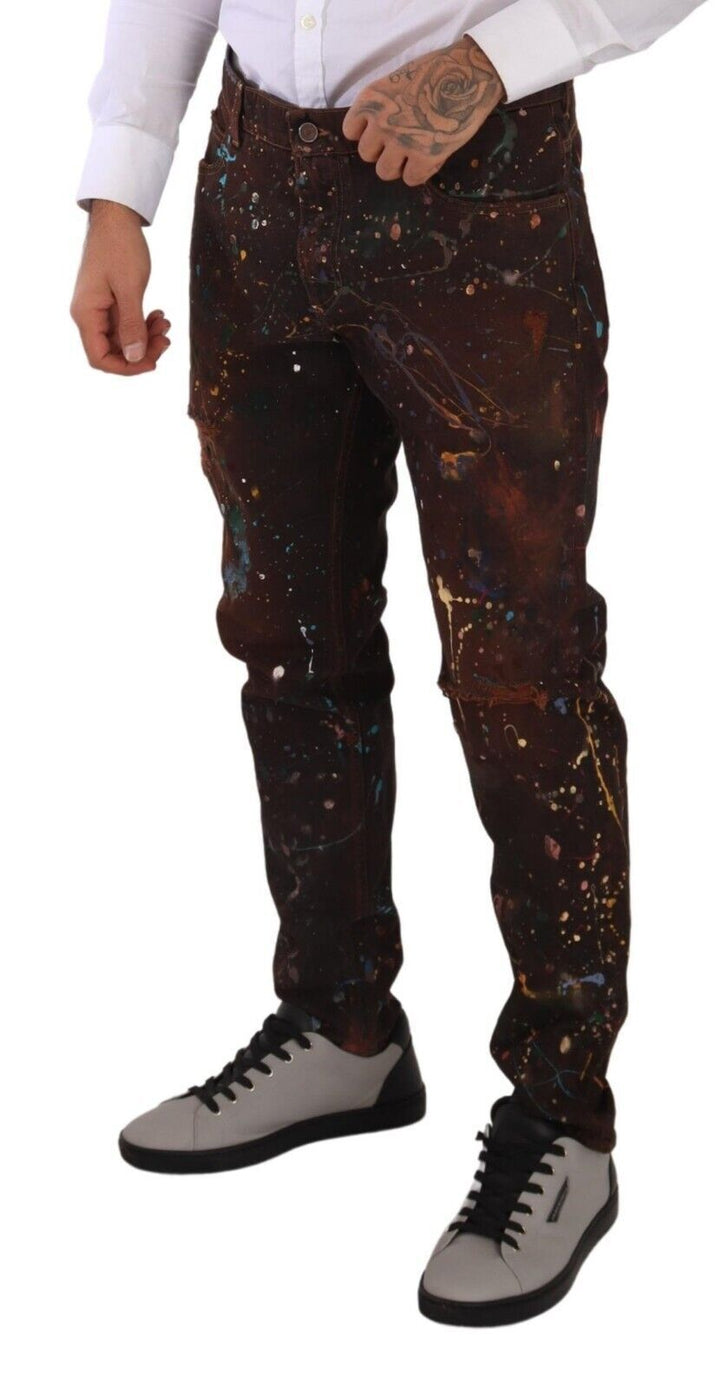 Braune Splash Color Cotton Regular Denim Jeans
