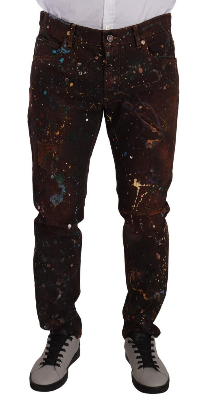Braune Splash Color Cotton Regular Denim Jeans