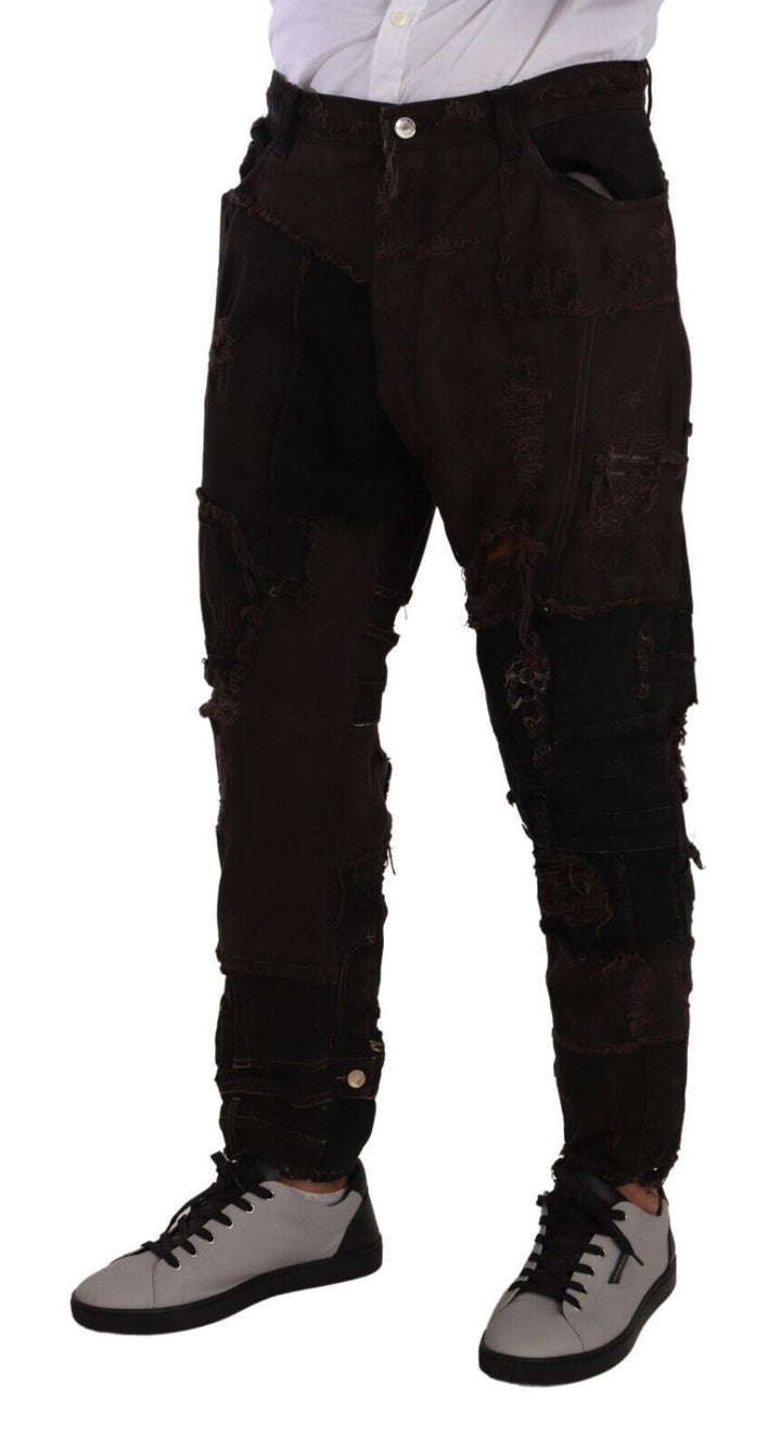 Braune Baumwoll-Distressed Denim Jeans Regular
