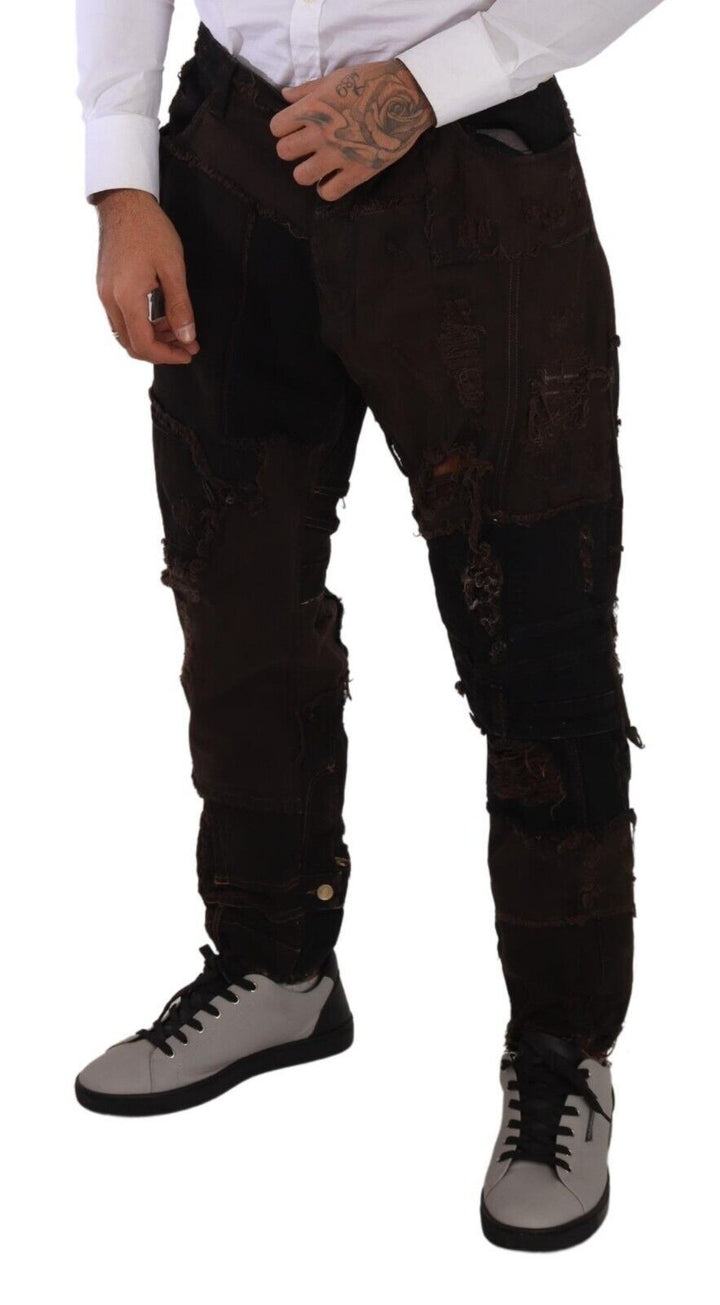 Braune Baumwoll-Distressed Denim Jeans Regular