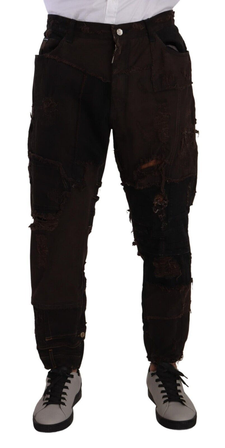 Braune Baumwoll-Distressed Denim Jeans Regular
