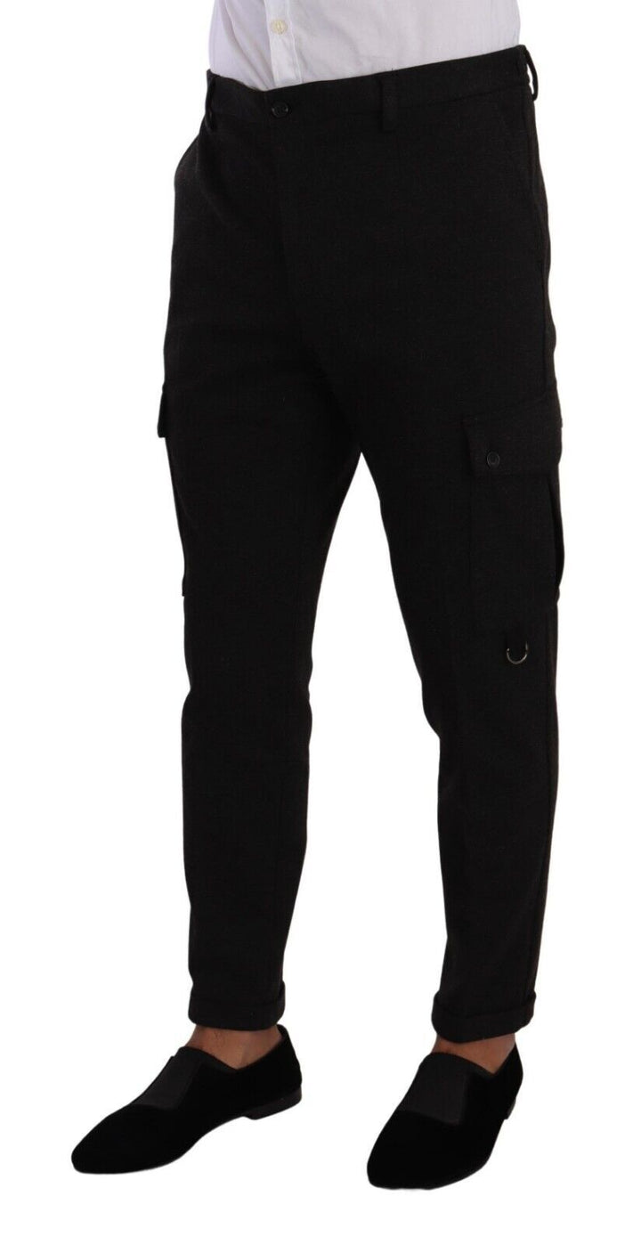 Schwarze Viskose Cargo Skinny Herren Hosen Hosen