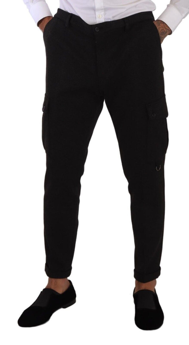 Schwarze Viskose Cargo Skinny Herren Hosen Hosen