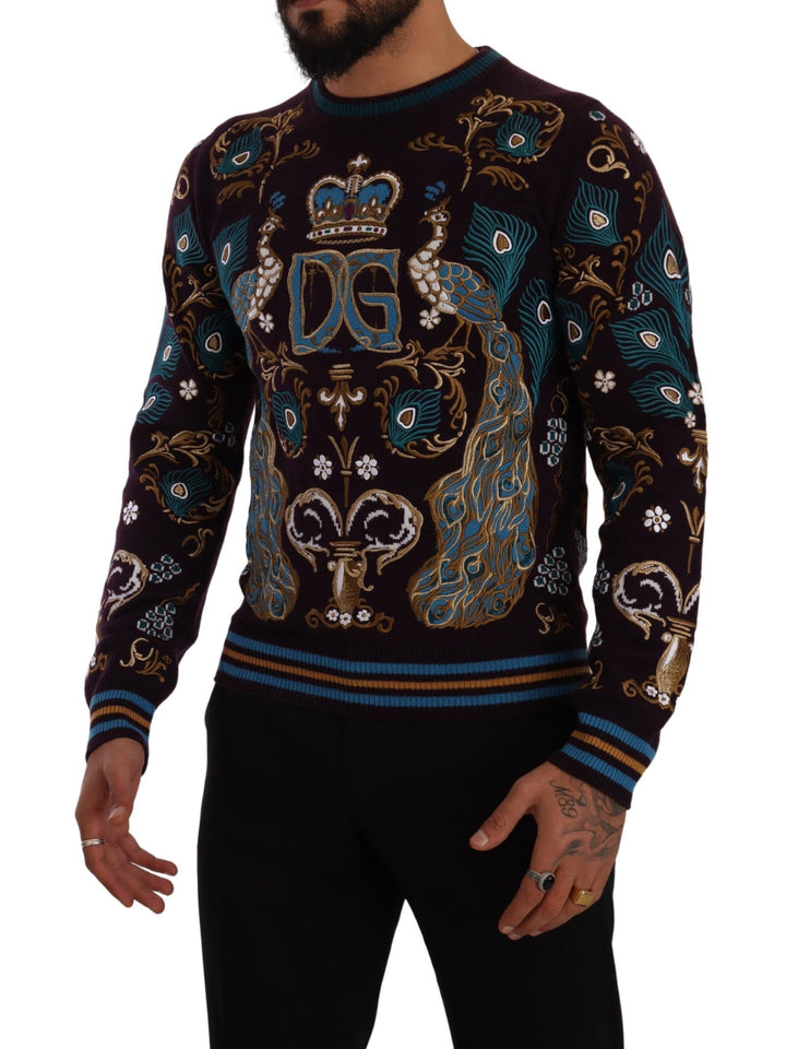 Bordeauxfarbener Kaschmir DG Crown Pullover mit Stickerei
