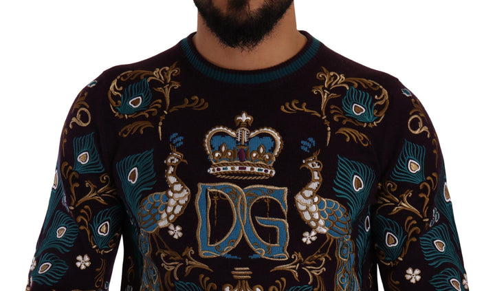 Bordeauxfarbener Kaschmir DG Crown Pullover mit Stickerei