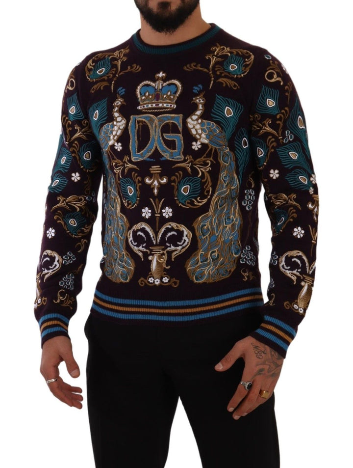 Bordeauxfarbener Kaschmir DG Crown Pullover mit Stickerei