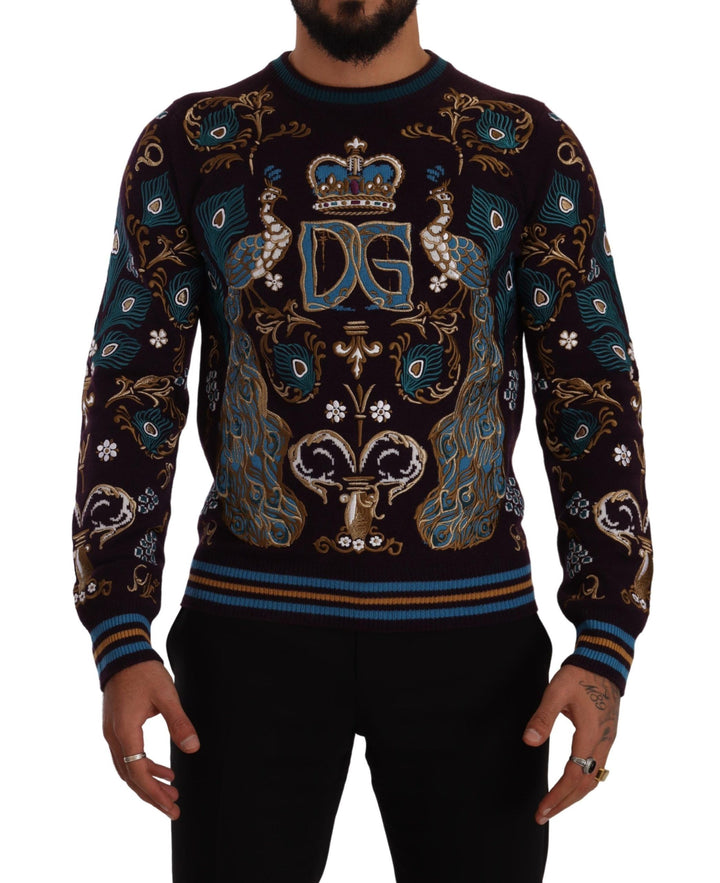 Bordeauxfarbener Kaschmir DG Crown Pullover mit Stickerei