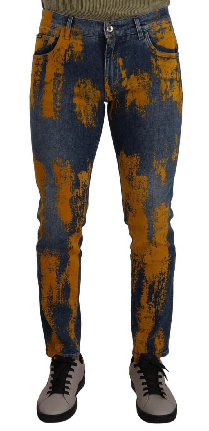Blau Gelb Dye Baumwolle Skinny Männer Denim Jeans