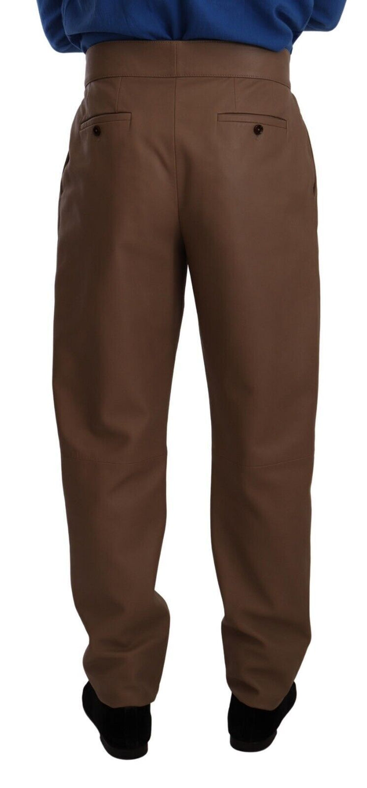 Braune, taillierte Lederhose mit hoher Taille