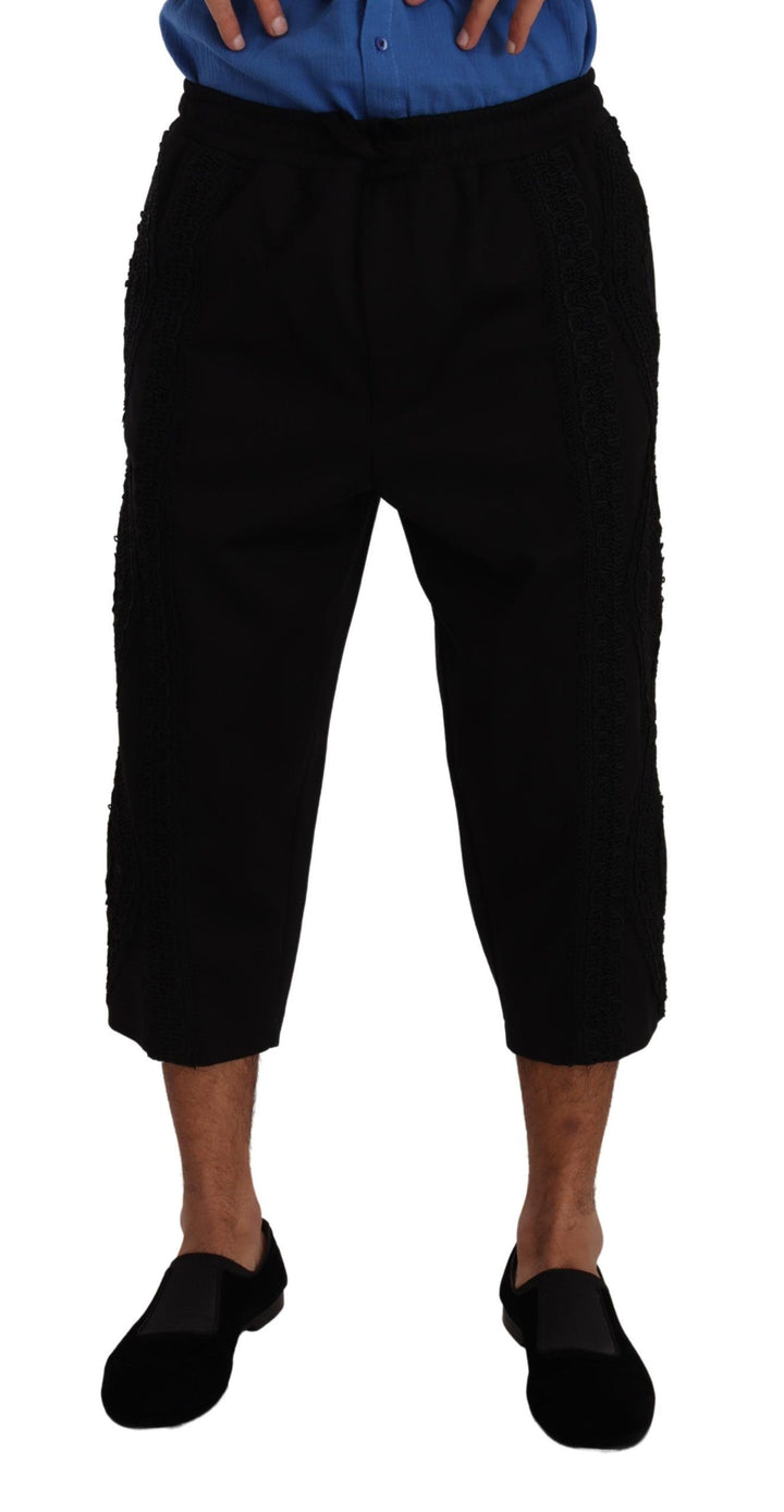 Schwarze Torero-Hose aus Baumwolle mit kurzen Hosenbeinen