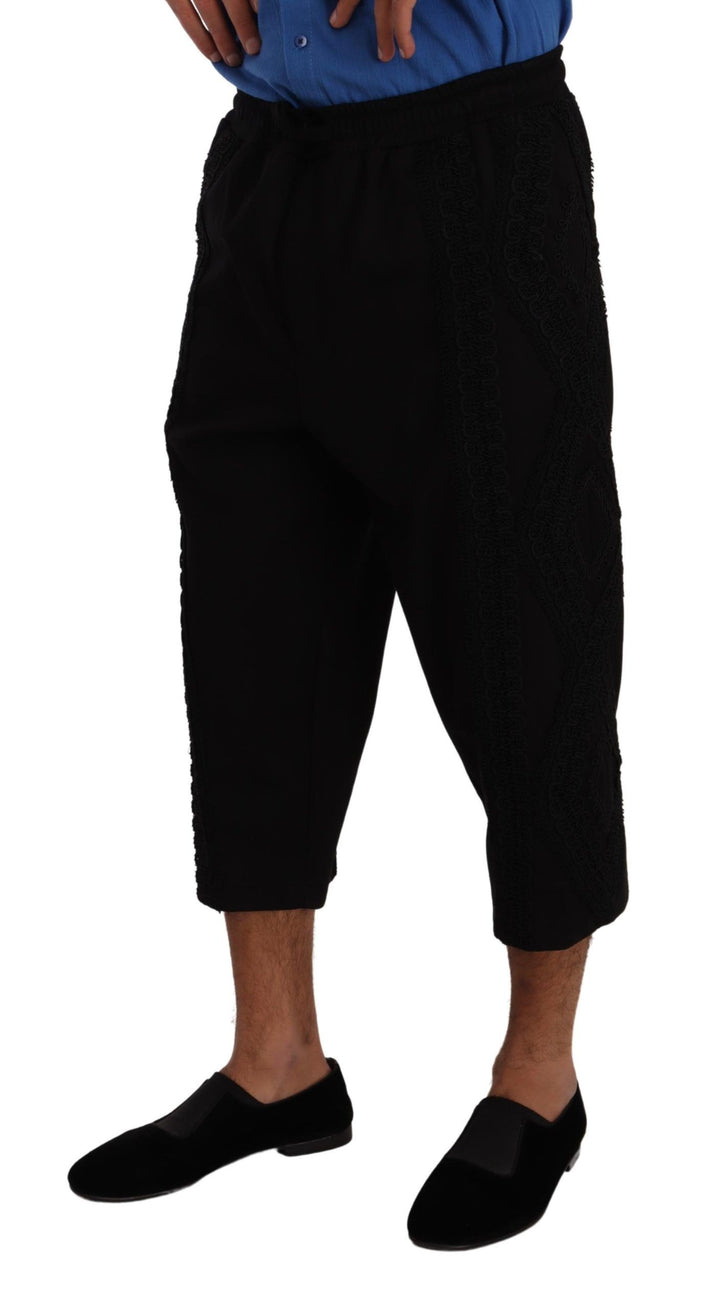 Schwarze Torero-Hose aus Baumwolle mit kurzen Hosenbeinen