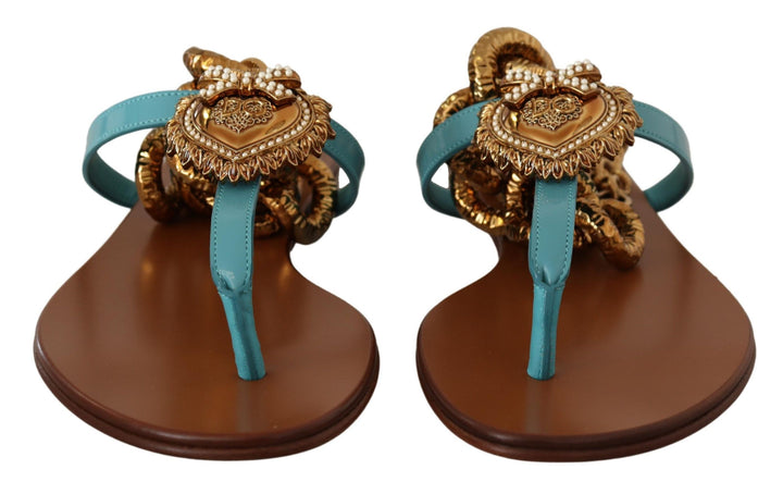 Blaue Leder Devotion Flats Sandalen