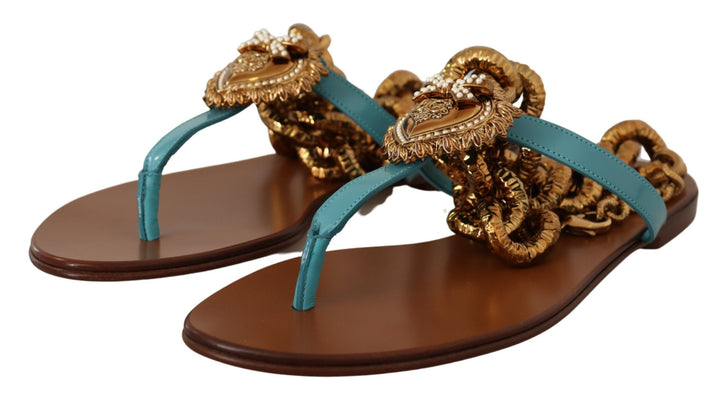 Blaue Leder Devotion Flats Sandalen