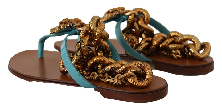 Blaue Leder Devotion Flats Sandalen