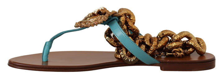 Blaue Leder Devotion Flats Sandalen
