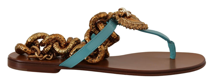 Blaue Leder Devotion Flats Sandalen